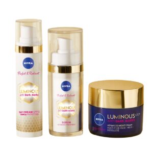 NIVEA Luminous 630 Anti Dark Marks set (Day cream SPF 50 Triple protection, Serum Advanced Treatment, Advanced Night Cream Multi-zone Face-neck-decollete)